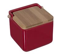Salière originale en céramique carrée avec couvercle en bois 12 x 12 x 12 cm (rouge)