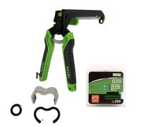 SALKI | Pack Agrafeuse pour Clôtures avec Chargeur FSK20C | Coupeur de Câbles Incorporé | Blister de 200 Agrafes Ω20 | Vertes