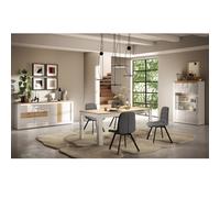 Salle à manger complète moderne laqué blanc et bois ARIA