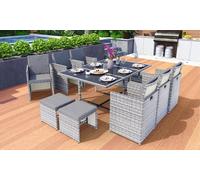 Poly rotin Ensemble de meubles de jardin table à manger Lounge 13 pièces Set 1x table + 8x chaises + 4x tabourets - gris