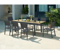 Salle à manger de jardin en aluminium et polywood : une table extensible L.170/230 cm et 8 fauteuils empilables - Naturel clair et anthracite - MACILA de MYLIA