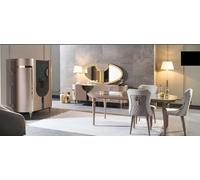 Salle à manger design Set 8pcs Table de salle à manger Chaise Commode Miroir Tables de salle à manger en bois