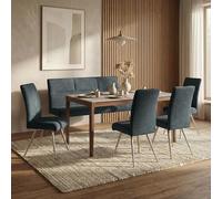 Salle à manger ensemble HWC-G55 4 chaises + banc 160cm chenille bleu-vert
