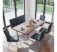 Salle à manger ensemble HWC-G55 4 chaises + banc 180cm chenille bleu-vert