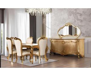 Salle à manger Ensemble table 6x chaises buffet miroir Groupe de repas 9pcs
