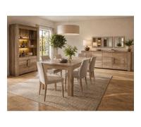 Salle à manger FARRA avec buffet, vitrine LED, table et 3 miroirs - Chêne