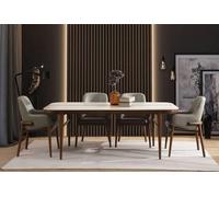 Salle à manger Meubles en bois Table design Chaises rembourrées Pieds en bois 7pcs Set de luxe