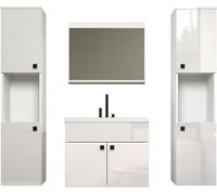 Salle de bain complète - Blanc brillant - 2 colonnes à suspendre + Meuble vasque + miroir - HAVEN