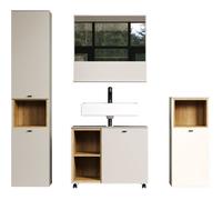 Salle de bain complète - Coloris Cachemire - L180 x H186 x P42 cm - Colonne + Miroir + Meuble sous vasque + rangement bas- SAO PAULO