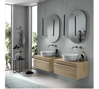 Salle de bain complète suspendue - RIO - Base double 80 - Vasque en céramique - 2 miroirs