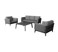 Salon bas de jardin aluminium avec coussins (canapé + 2 fauteuils + table basse carrée) - Moss - 5 places