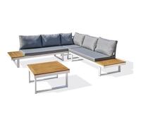 DCB Garden – Salon de jardin – Miyako – Aluminium et bois d'acacia 5 places – Blanc