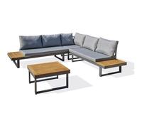 DCB Garden Salon de jardin 5 places Miyako aluminium et acacia gris anthracite