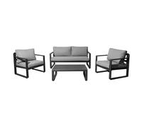 Salon bas de jardin aluminium et tissu (canapé + fauteuils + table basse) - Mojito - 4 places