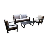 Salon bas de jardin aluminium et tissu (canapé + fauteuils + table basse) - Patiras - 4 places