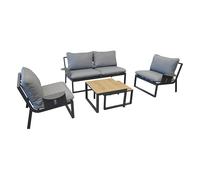 Salon bas de jardin aluminium et tissu (canapé + fauteuils + tables basses) - Rodez - 4 places