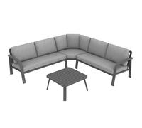 Salon bas de jardin aluminium et tissu (méridiennes + tablette d'angle + table basse) - Grasse - 6 places