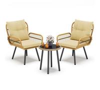BEALIFE Ensemble de meubles de jardin 3 pièces pour balcon et terrasse | Ensemble de salon d'extérieur table avec 2 chaises | Couleur : jaune/gris | WR213