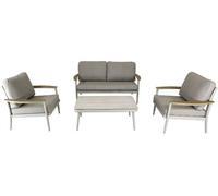 Salon bas de jardin - Proloisirs - Manon - Creme - Set 4 pieces (Canapé + fauteuils + table) - Aluminium époxy - Coussins