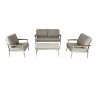 Proloisirs – Salon de jardin bas 4 places Manon – Set 4 pièces aluminium époxy, coussins – Crème