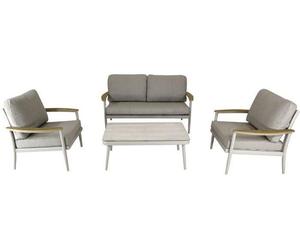 Salon bas de jardin - Proloisirs - Manon - Creme - Set 4 pieces (Canapé + fauteuils + table) - Aluminium époxy - Coussins