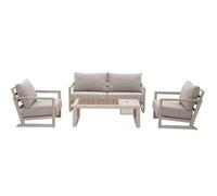 Proloisirs Salon de jardin Perth 4 pièces aluminium époxy Beige (canapé, fauteuils, table, coussins)
