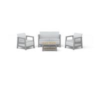 Keter Salon de jardin bas Scandi Linea – résine 4 pers. – table 2 plateaux bois – rotin beige