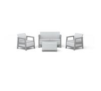 Keter Ensemble salon d'extérieur Scandi Linea 4 places – Résine, table coffre, anti-UV, gris clair