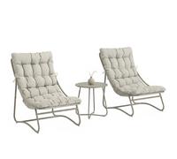 Salon bistro - Outsunny - table et 2 chaises - coussins inclus - métal textilène - 3 pièces - gris clair