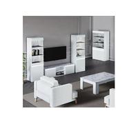 Salon Complet avec Vitrine 2P Laqué Blanc Brillant et Imitation Marbre - CHRIS WHITE -
