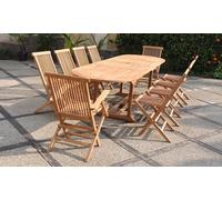 Salon d extérieur Adagna en teck massif de Kocoon Paris : Adagna 10 - Table ovale avec 8 chaises et 2 fauteuils