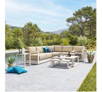 Salon d'angle de jardin ""Allure"" avoine 5 places en aluminium et polyester - Hespéride