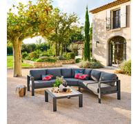 HESPERIDE - Salon d'angle de Jardin Evasion 5 Places Gris Foncé - Aluminium traité Anti-Rouille et Oléfine - Coussins Déhoussables, Déperlants - Mobilier d'Extérieur pour Jardin, Patio