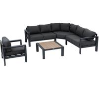 Salon d'angle de jardin ÉVASION Graphite Honey 6 places - Aluminium traité époxy, Oléfine Hespéride