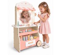 Salon de coiffure pour enfants Mamabrum en bois, avec miroir LED et 20 accessoires, mobile sur 2 roues, dimensions : 60,5 x 25 x 93 cm, à partir de 3 ans