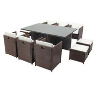 Salon de jardin 10 places marron-blanc + housse de protection MIAMI