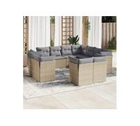 vidaXL Ensemble de salon de jardin 11 pièces avec coussins Beige Poly Rattan
