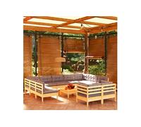 Salon de jardin 12 pcs avec coussins gris Bois de pin massif, 63.5 x 63.5 x 28.5 cm, Gris