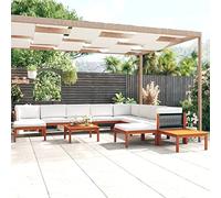 Salon de jardin 12 pièces avec coussins, bois d'acacia crème et corde, canapé avec dossier en corde tressée, bois d'acacia massif avec garniture à l'huile, coussins épais