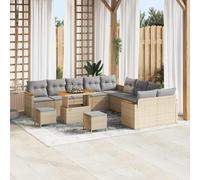 Salon de jardin 13 pièces en polyrotin beige - Canapé modulaire en polyrotin et acier revêtu par poudre, sièges en mousse et polyester, dessus de table en acacia, design moderne