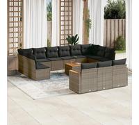 Salon de jardin 14 pcs - Gris résine tressée
