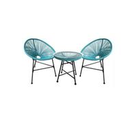 Concept Usine – Salon de jardin Acapulco – 2 fauteuils œuf et table basse – Bleu