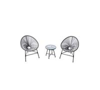 Concept Usine – Salon de jardin Acapulco – 2 fauteuils ronds et table basse – Gris