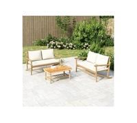 Salon de jardin 2 pcs avec coussins blanc crème bambou