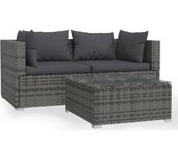 Salon de jardin 3 pcs avec coussins Gris Résine tressée