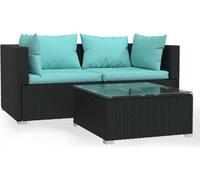 Salon de jardin 3 pcs avec coussins Noir Résine tressée