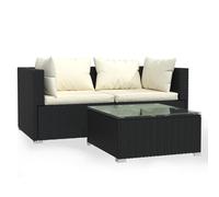 Salon de jardin 3 pcs avec coussins Noir Résine tressée