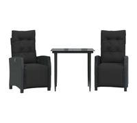 salon de jardin 3 pièces avec coussins Noir Poly Rattan