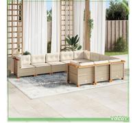 Salon de jardin - 3262033 - Beige - Résine tressée & acacia - Modulaire 10 places