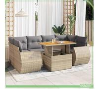 Salon de jardin - 3327230 - Résine tressée beige - 6 places modulable - Table réglable acacia